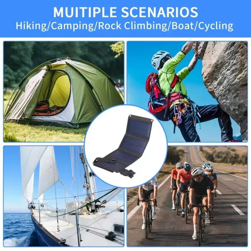 20W Foldable Solar Panel 5V USB Portable Battery Charger for Cell Phone Outdoor Waterproof Power Bank for Camping Accessories