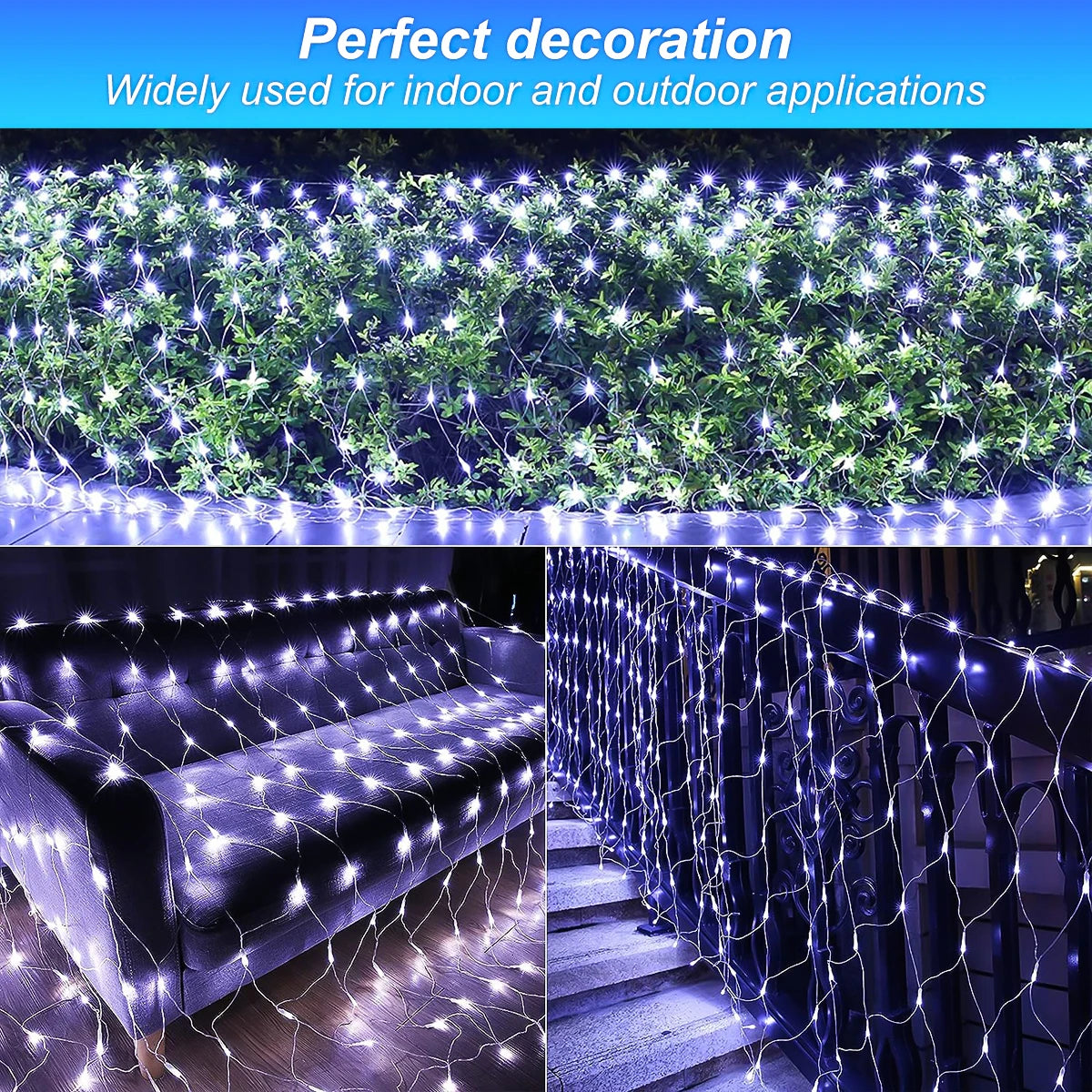 1pc Solar Net Lights Bush Net Lights Mesh Lights 8 Modes Remote Control Auto On/Off Outside Twinkle Lights For Patio Wall Roof