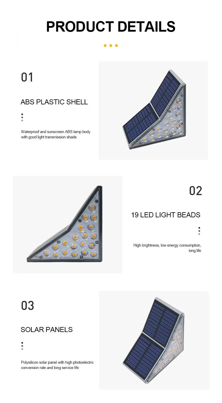 Solar Step Lights for Outside IP67 Waterproof Solar Stair Light Warm White Lighting Patio Garden Courtyard Door Sidewalk Decor