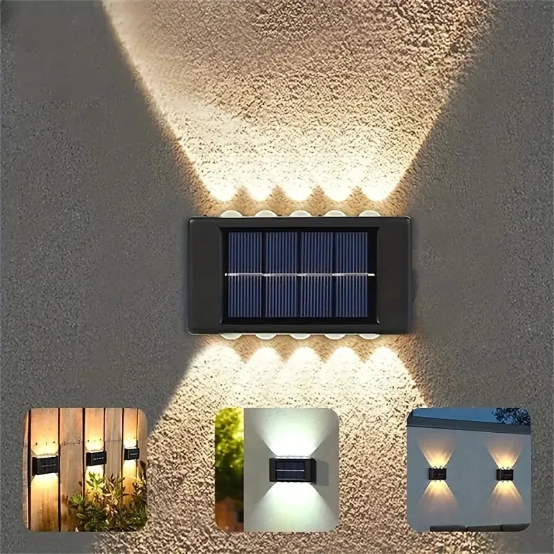 10PC, Outdoor 10 LED Solar Patio Path Light, Garden Wall Lighting Wall Sconce, Up and Down Illuminated Convex Mirror Light