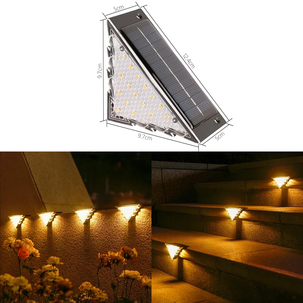 Outdoor Solar Step Lamp Two-Tone Triangle LED Waterproof Auto-On Deck Lantern for Patio Yard Driveway Porch Decorative Lighting