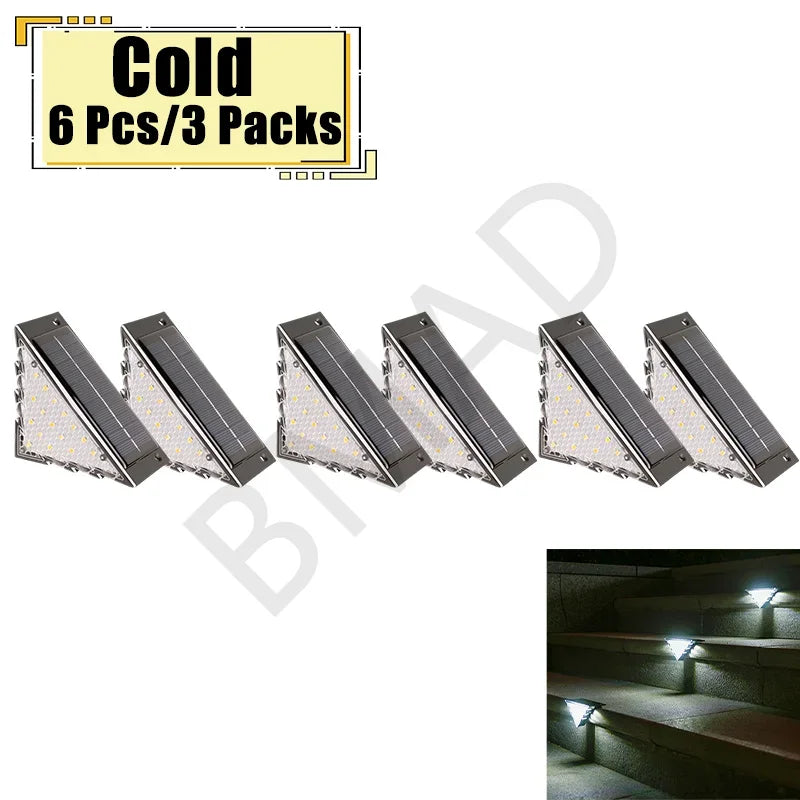 Outdoor Solar Step Lamp Two-Tone Triangle LED Waterproof Auto-On Deck Lantern for Patio Yard Driveway Porch Decorative Lighting
