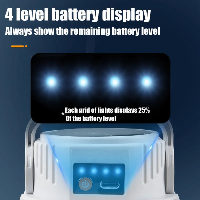 Solar Camping Lights Outdoor Waterproof Multifunctional Tent Flashlight Type-C And Solar Charge Atmosphere Light LED with Hook 