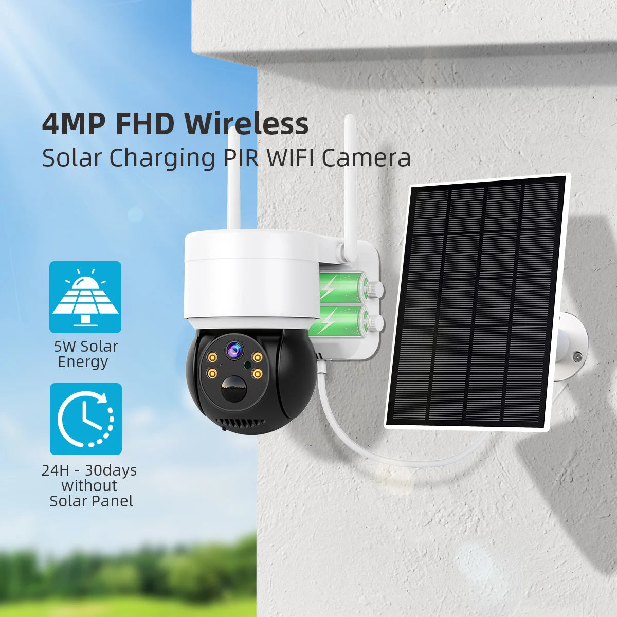 Solar Camera WIFI Outdoor 4MP HD Wireless Security CCTV Waterproof Night Vision PIR Human Detect PTZ Camera with Solar Panel
