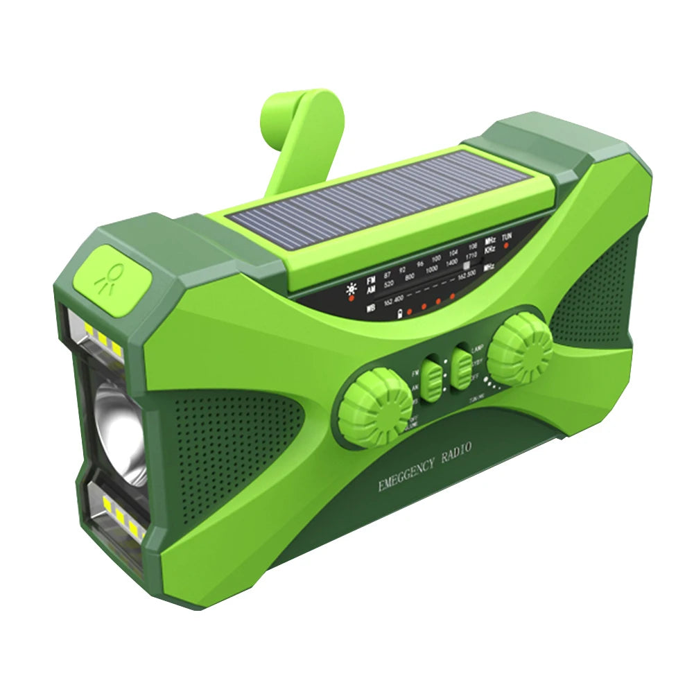 10000mAh Solar Hand Crank Radio Dual Speaker Stereo Emergency Radio Rechargeable FM AM WB NOAA Weather Radio Flashlight Torch