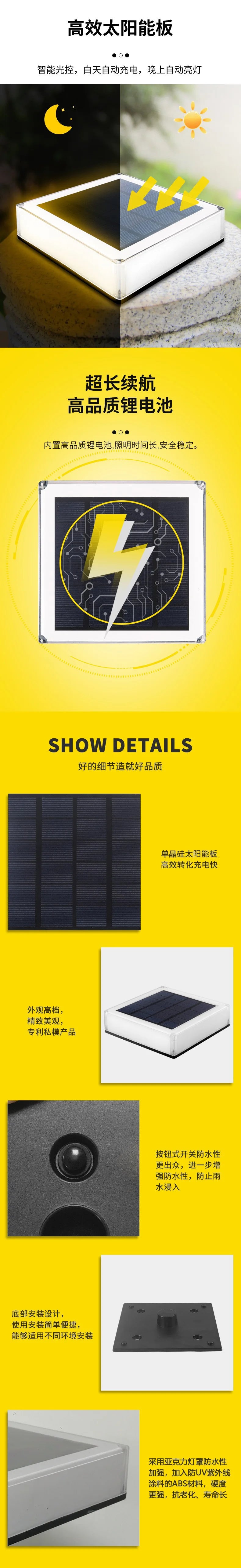 2025 Solar Energy Square Column Lamps IP68 Outdoor Door Wall Light Garden Column Light RGB Gradient Courtyard Lamp HOT