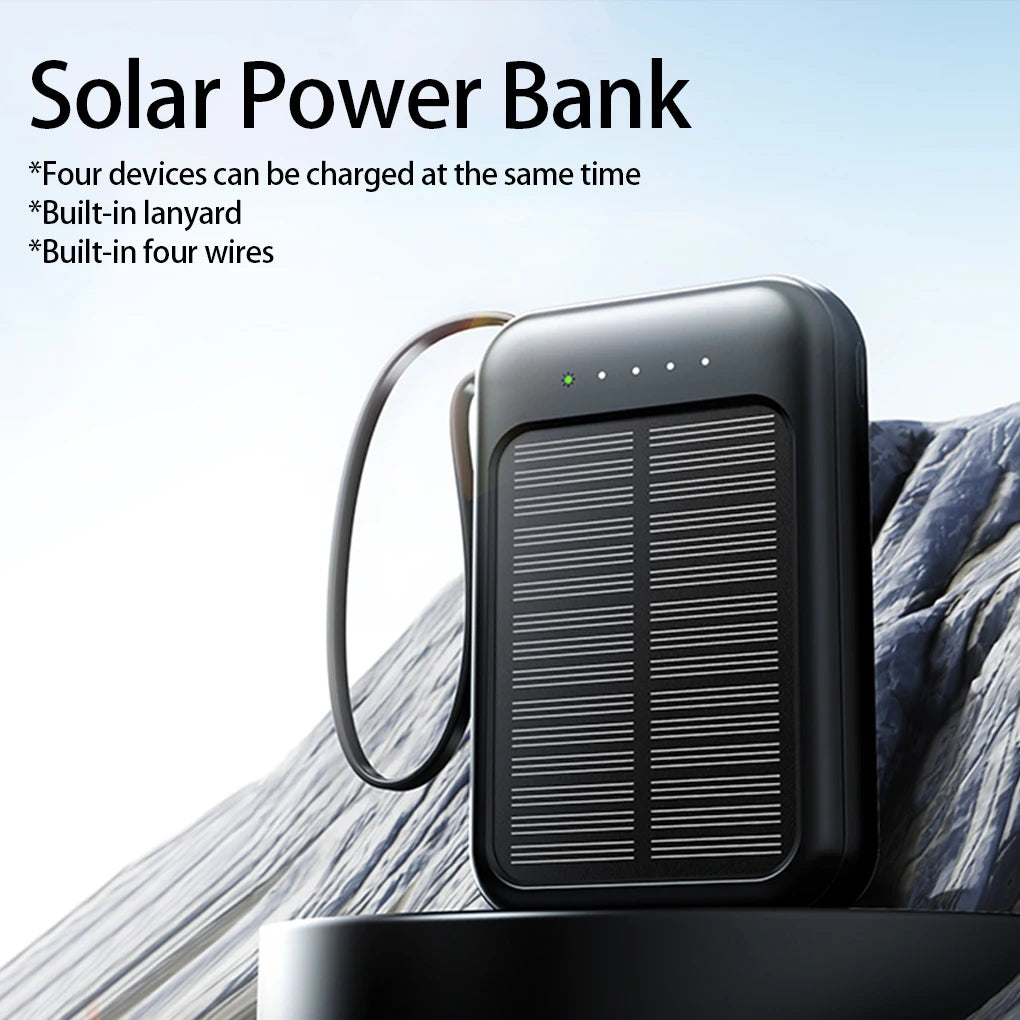 20000mAh High Capacity Solar Power Bank External Charger Powerbank LED Light New Solar Charger Built Cables 2 USB Ports