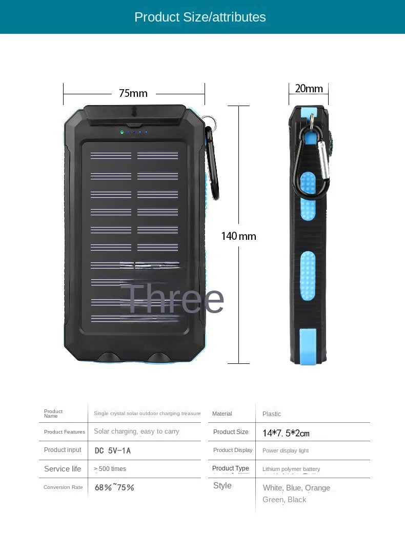 200000mAh Large Capacity Solar Power Bank New Portable With Lanyard Compass External Battery Outdoor Camping Charging Powerbank
