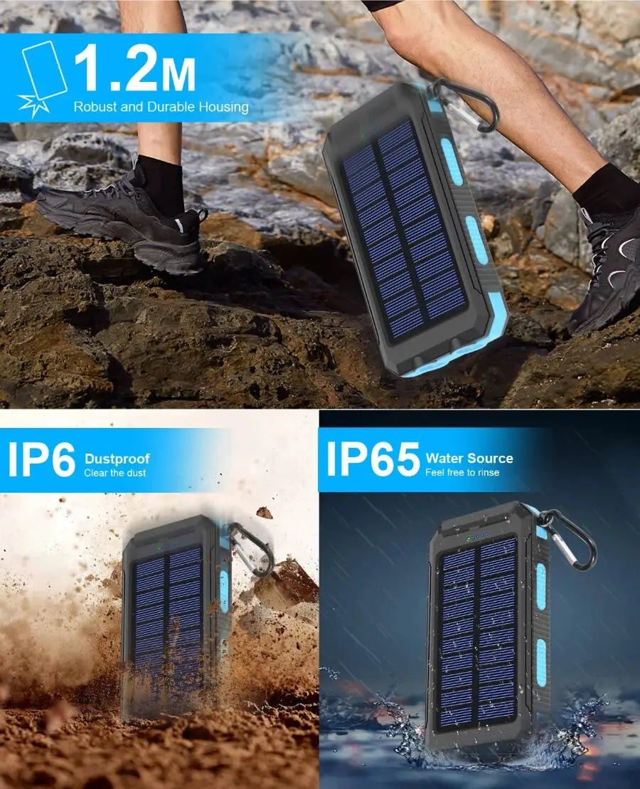 Xilecaly Waterproof Power Bank 20000Mah Dual USB Travel Outdoor Mobile Phone Charger Solar Powerbanks For Camping For iphone 16