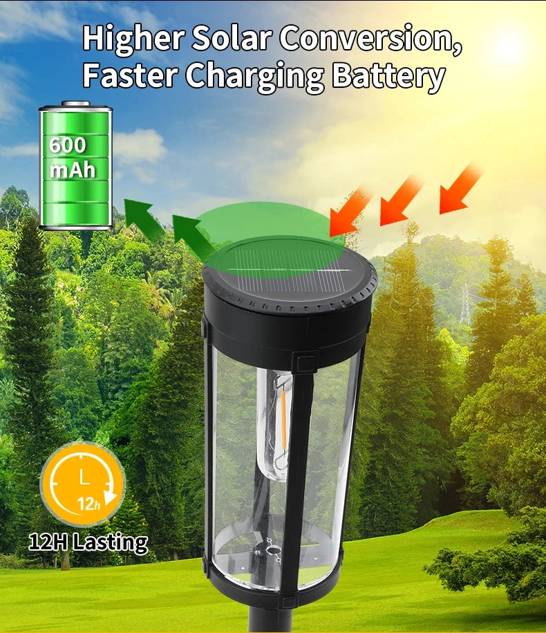 Solar Pathway Lawn Lights Outdoor Walkway Garden Tungsten lamp Waterproof Landscape Light Auto On/Off Lights for Yard Lawn Patio