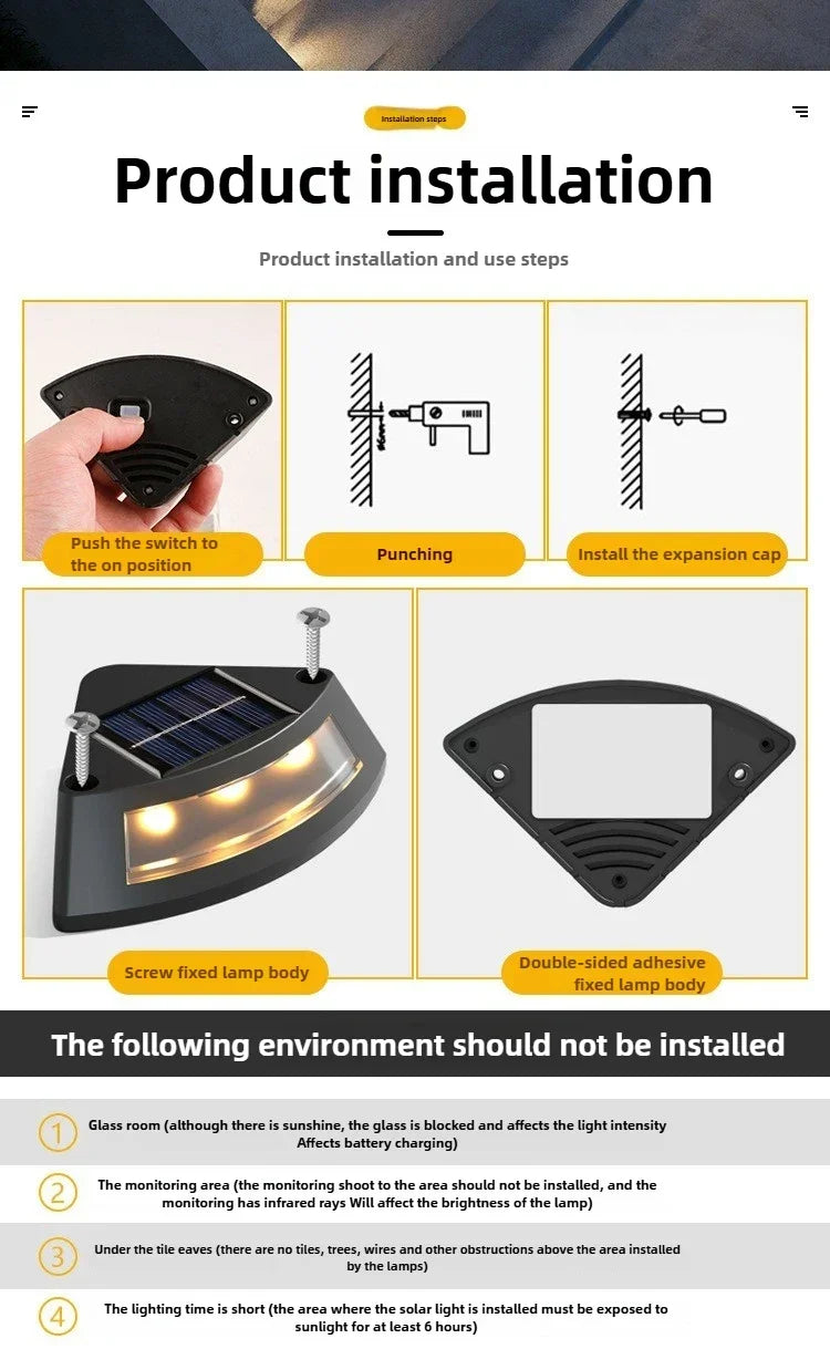 Outdoor Solar Step Lamp LED Decorative Lighting for Home Garden Staircase Patio Walkway Steps - Energy Efficient Garden Lights