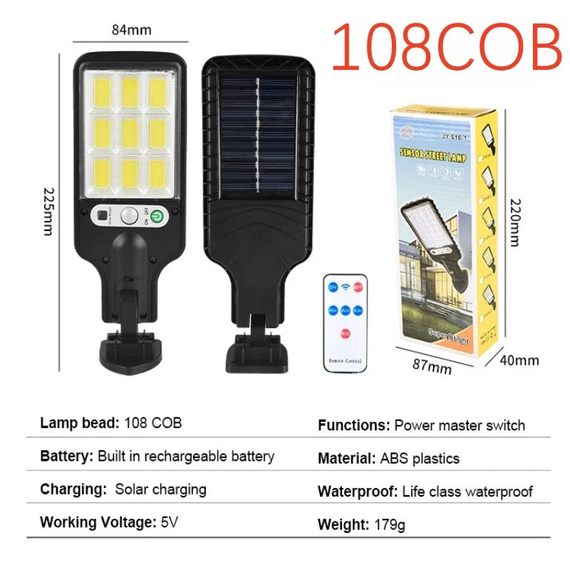 Solar 108COB Led Courtyard Wall Lamp With 3 Mode Waterproof Motion Sensor Security Lighting Street Lights for Garden Patio Path