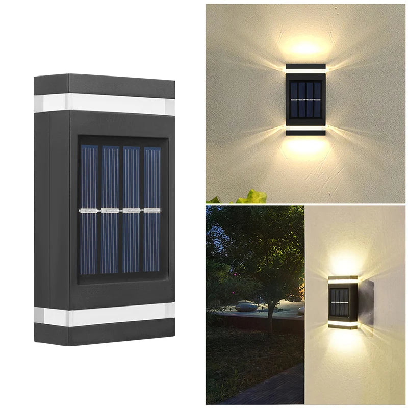 6 LED Solar Powered Wall Lamp Outdoor Waterproof Light UP and Down Illuminating Garden Yard Decoration Outside Sunlight Camping