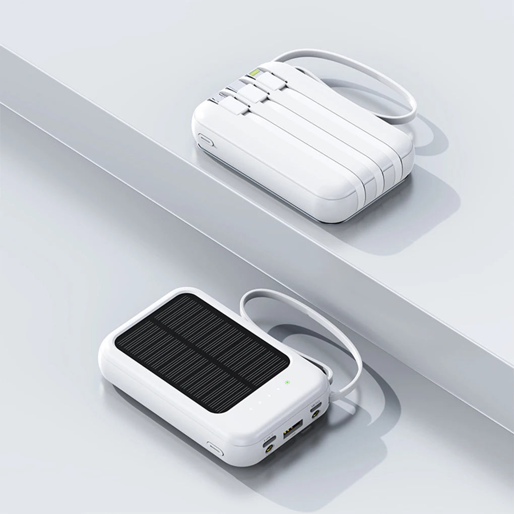 20000mAh High Capacity Solar Power Bank External Charger Powerbank LED Light New Solar Charger Built Cables 2 USB Ports