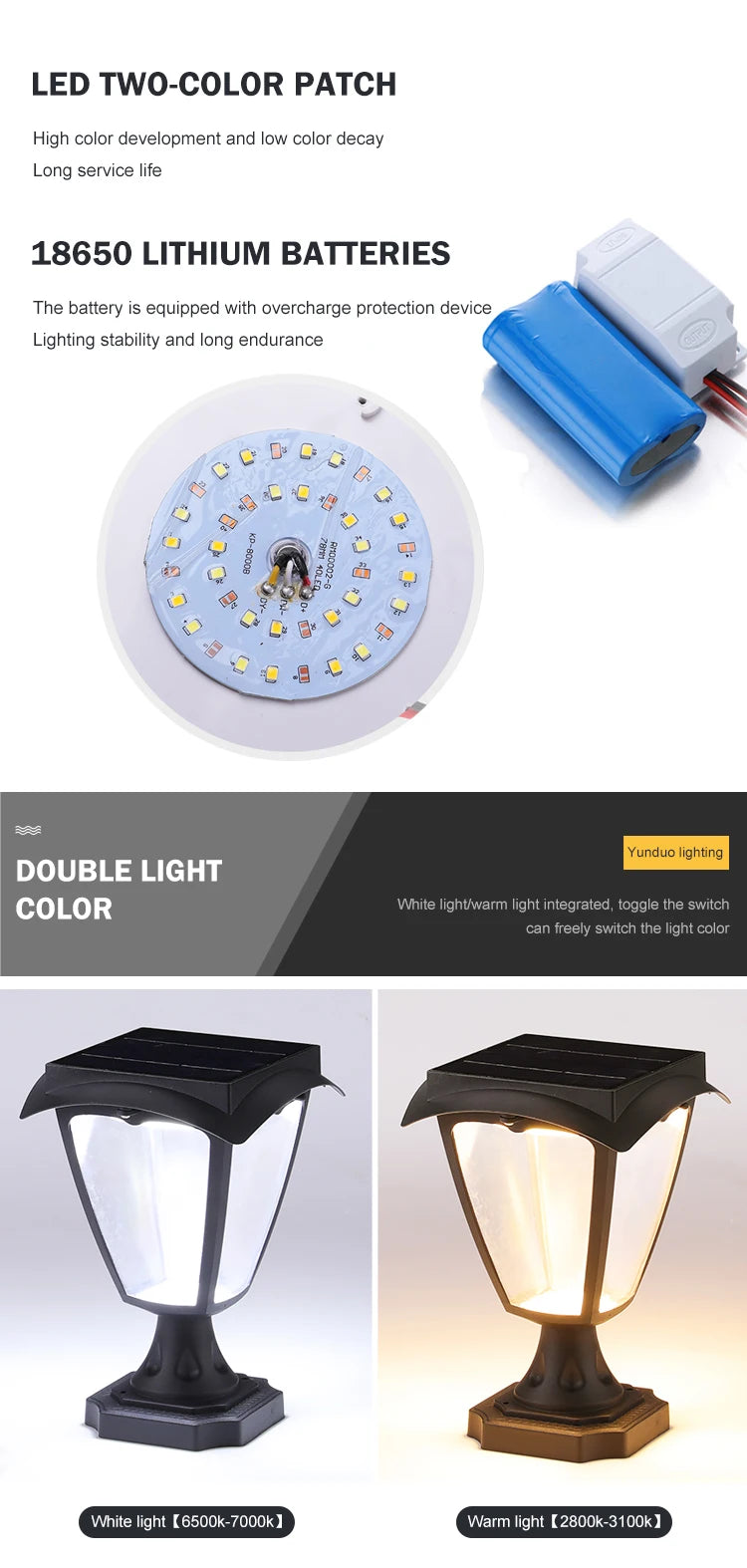 Simple Solar Column Pillar Light Outdoor LED Post Deck Cap Fence Landscape Lamp Waterproof Decor Garden Gate Solar Power Lamp