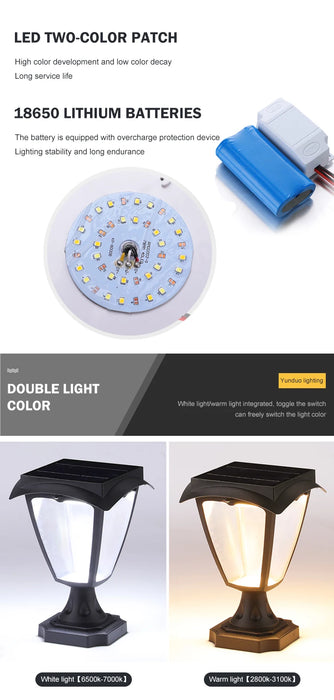 Simple Solar Column Pillar Light Outdoor LED Post Deck Cap Fence Landscape Lamp Waterproof Decor Garden Gate Solar Power Lamp