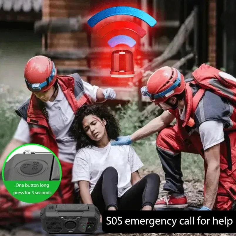 Portable Radio with Flashlights Durable Solar Powered Hand-Cranked Radio Wind Up Solar Radio for Outdoor Camping Survival