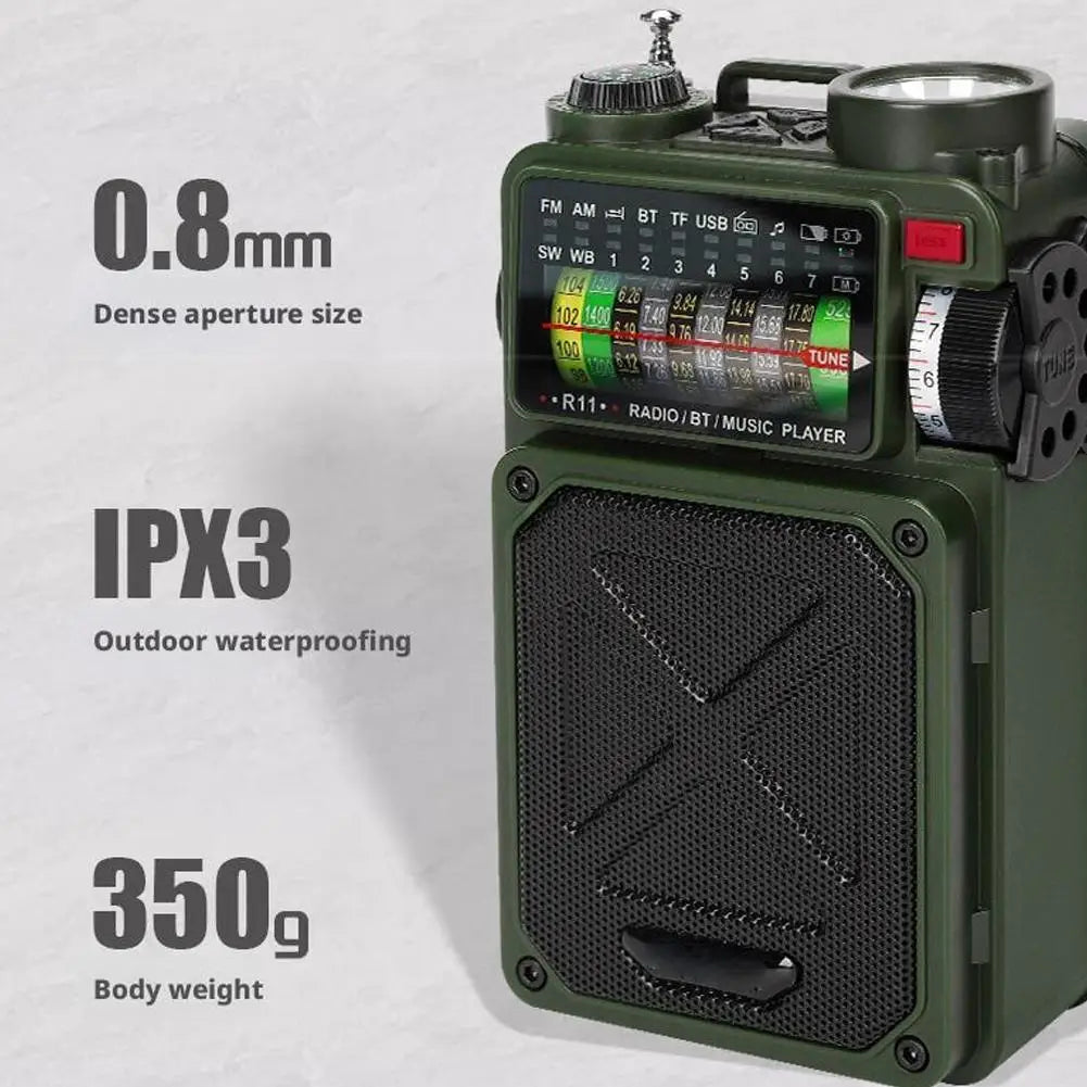 Portable Bluetooth Solar Radio USB Playback TF Card Solar Power Bank Hand-cranked Flashlight Full-band Radio Camping Accessories