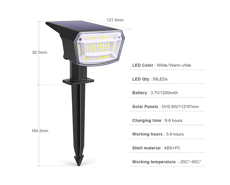 Built-in Large Capacity Battery 1200mAh LED Solar Floodlight Waterproof Spotlight Lamp Long Working Time For Garden Lawn Pathway