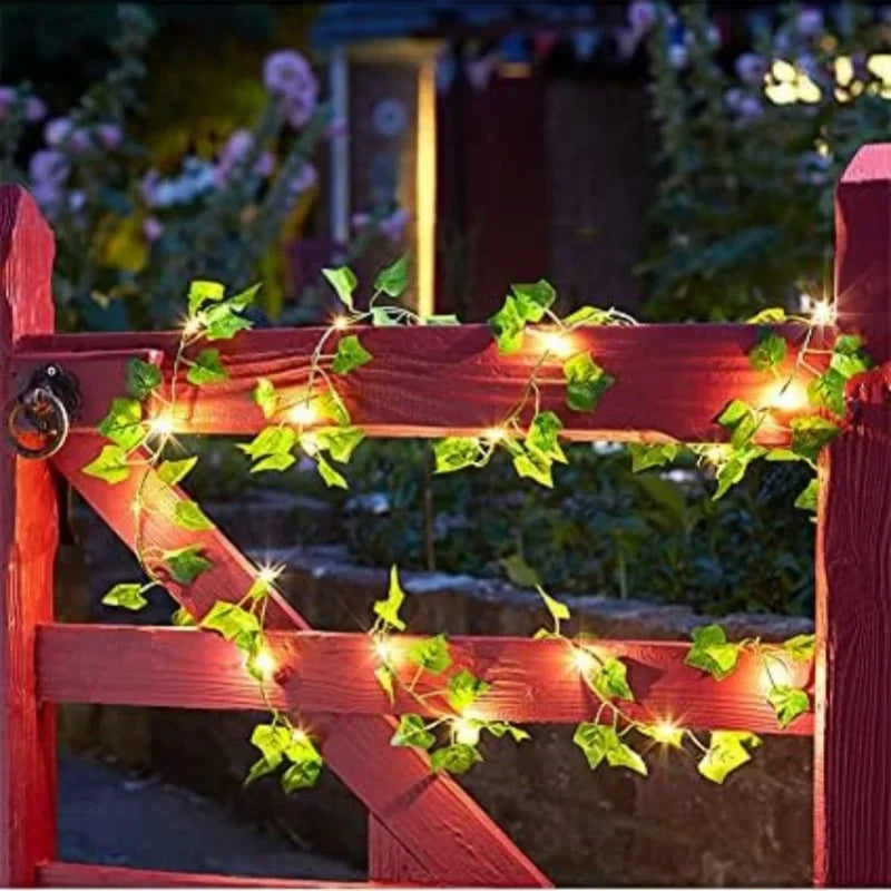 7/12M Solar Green Leaf String Lights Artificial Vine Fairy Lights Christmas Tree Garland Light Home Holiday Lighting Decoration