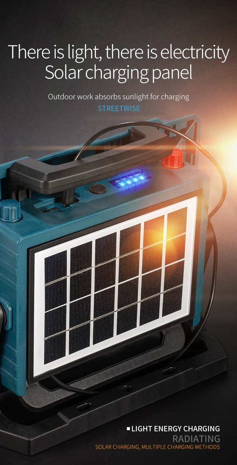 Rechargeable Solar Flood Light Outdoor Portable LED Reflector Spotlight IP66 Waterproof Camping Work Light Floodlight