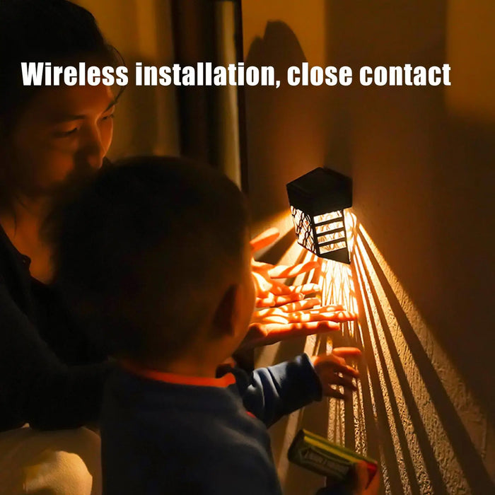 Solar Lights for Fence 2 Pieces Solar Powered Deck Lights Hollow out Design Wall Sconce for Patio Backyard Fence Stair Pathway