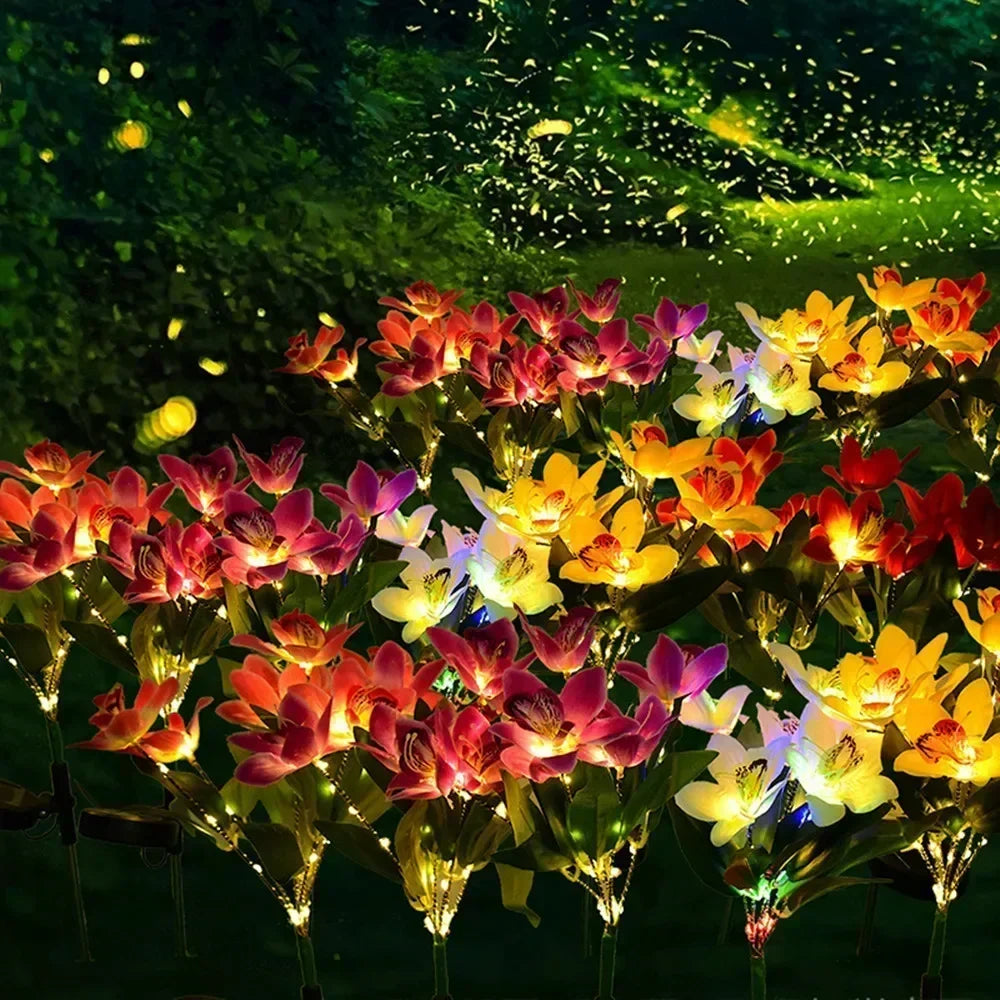 Solar Simulation Orchid Flower Lights Outdoor Lamp for Patio Lawn Garden Holiday Wedding Party Decoration Flower