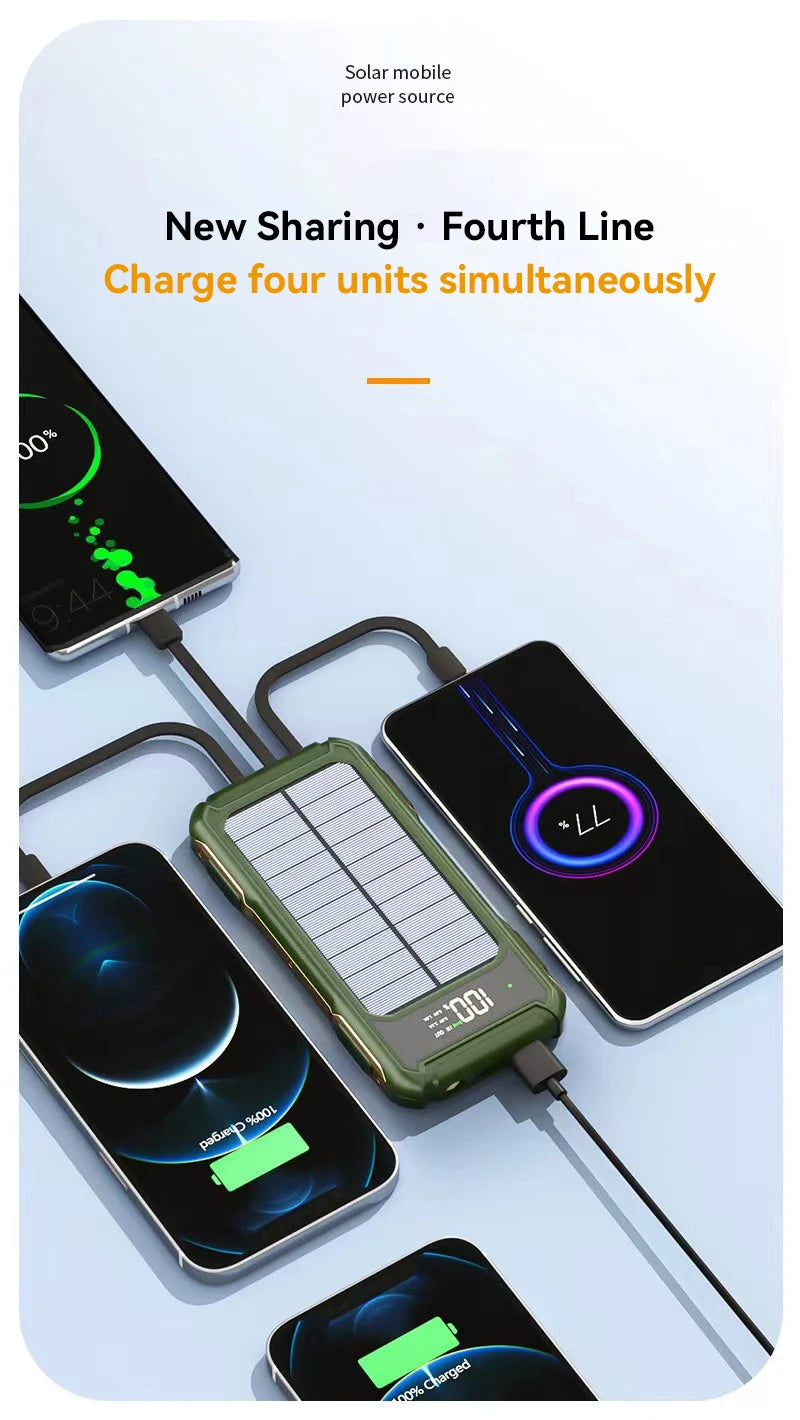 500000mAh Solar Powerbank Portable Large Capacity Charger Fast Charging With Four Cables Digital Display For Ios Android Huaiwei