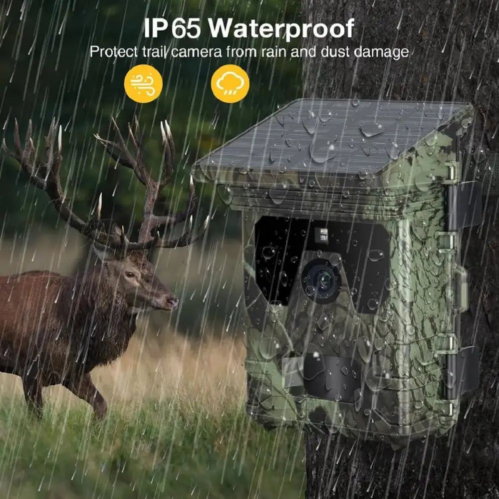 Solar Charging Hunting Camera, Outdoor Game Cam, Night Vision, 120 ° Detection, Wildlife Recording, 2K, 30MP, 4G