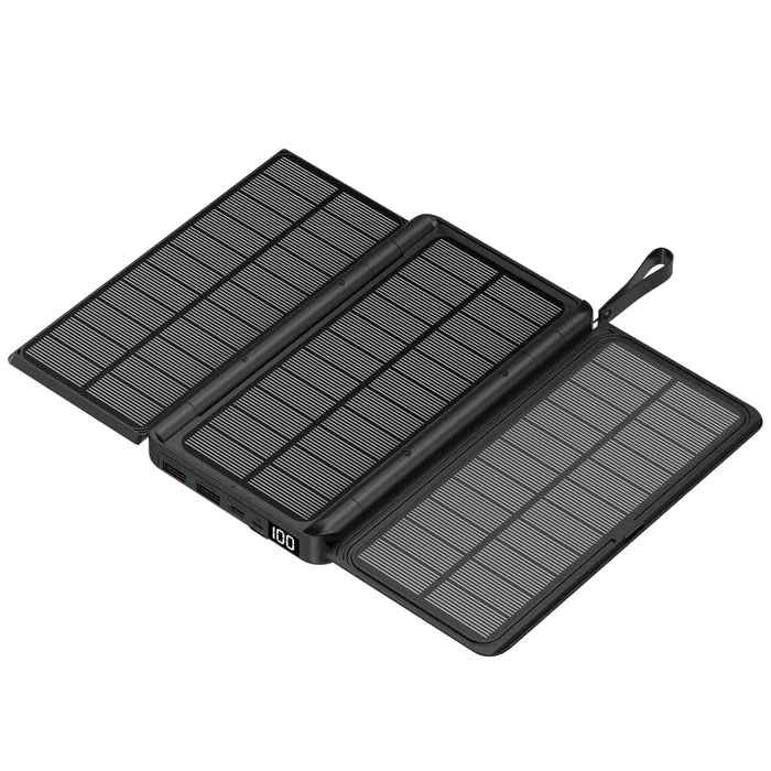 For IPhone 15 14 13 Huawei Xiaomi Poverbank 20000mAh Folding Solar Power Bank with 3 Solar Panel Qi Wireless Charger Powerbank