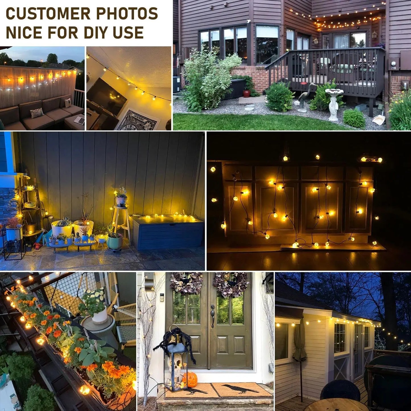 Solar Patio String Light G40,8 Light Modes, Outside Weatherproof Hanging Lights for Backyard Bistro Balcony Pergola Party Decor