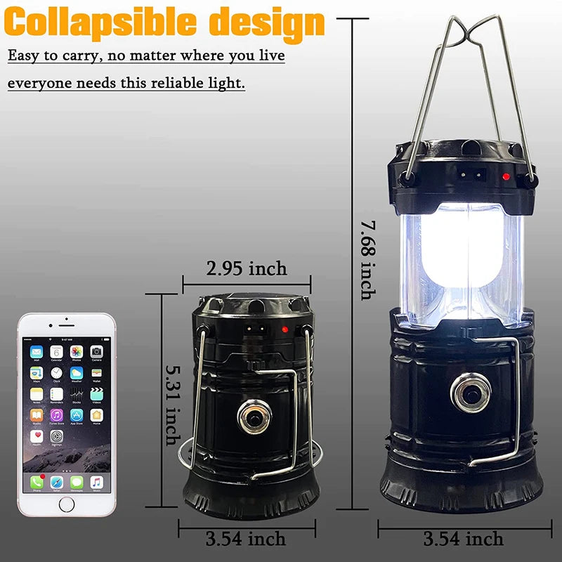 Rechargeable Solar Power LED Telescopic Flashlight Portable Emergency Camping Lantern For Outdoor Hiking Tent Handing Light
