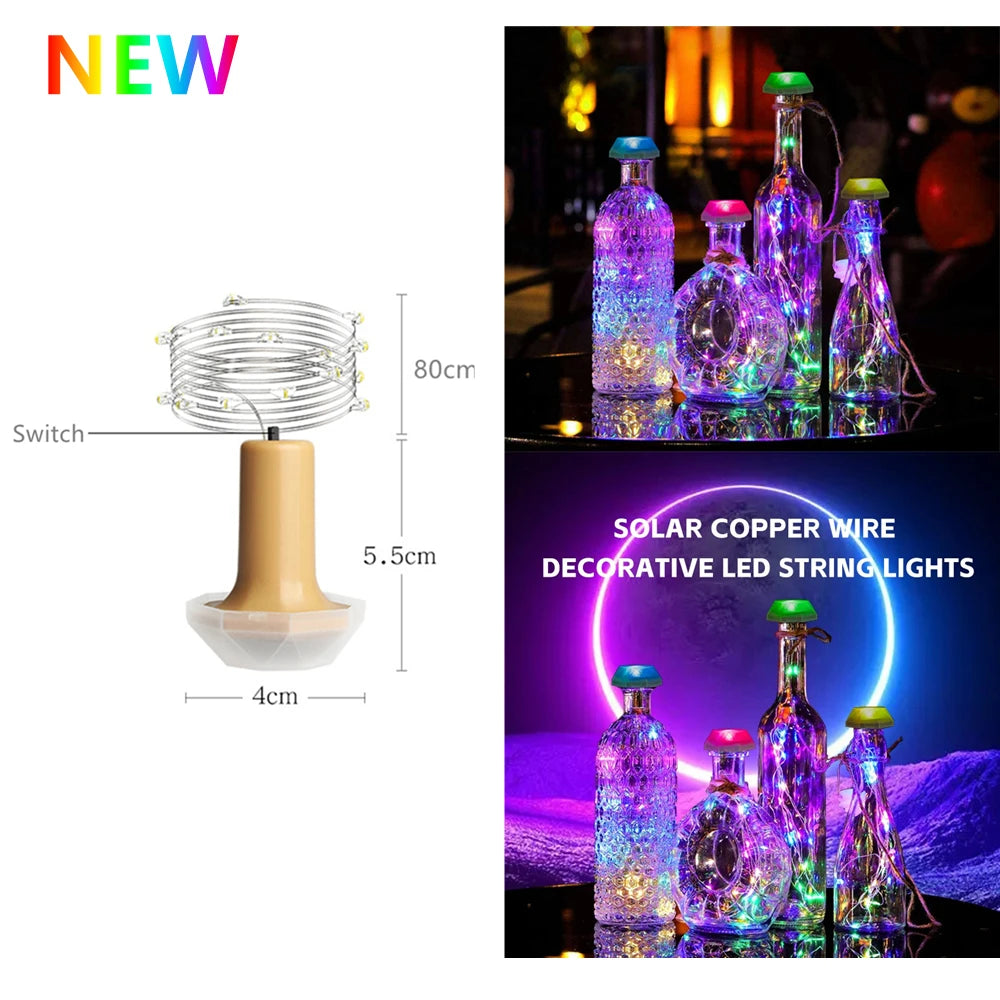 Upgraded Solar Wine Bottle Lights LED Waterproof Copper Lights Fairy Cork String Lights for Christmas, Outdoor, Wedding Decor