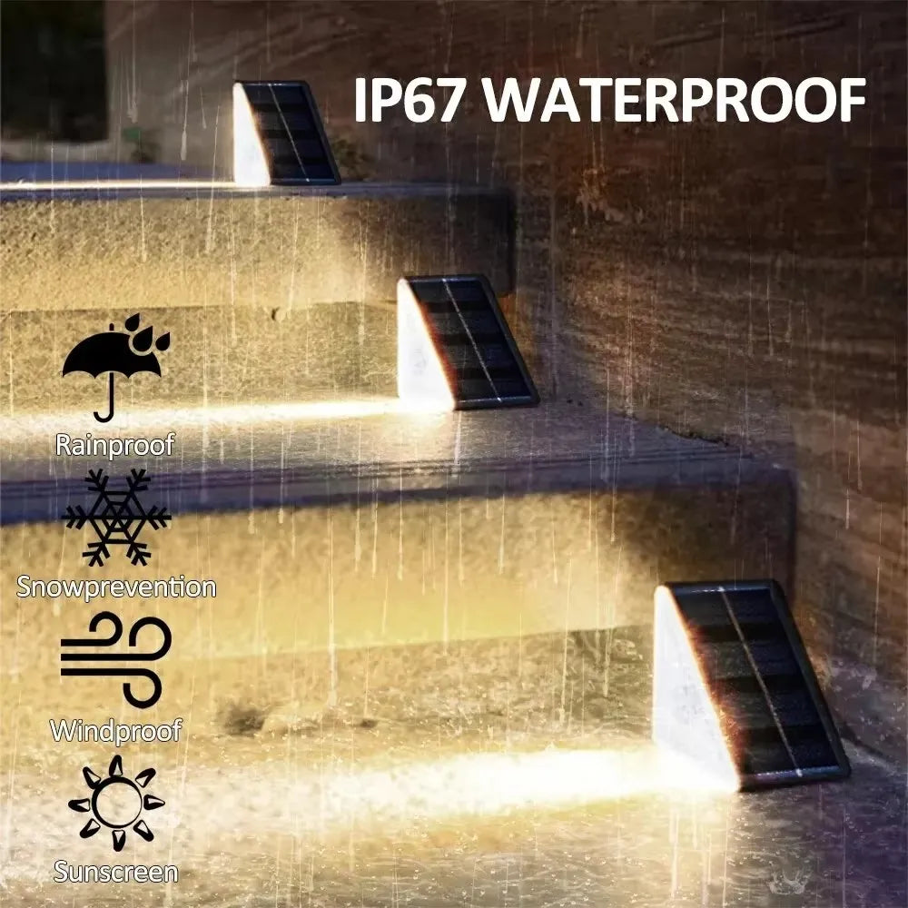Outdoor Solar Step Lights Warm White IP67 Waterproof Auto on Decoration Deck Light for Stair Patio Yard Driveway Porch