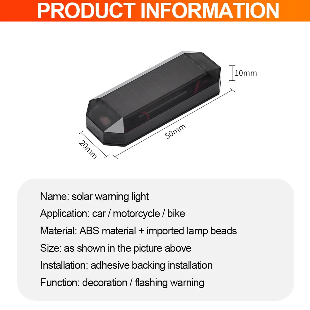 2Pcs Car Solar Warning Light Wireless Anti-Theft Alarm Light Anti-Rear Collision Smart Flash