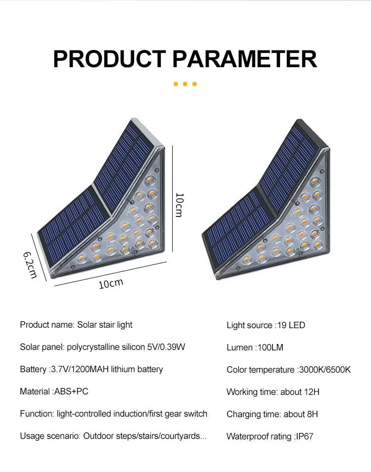 Solar Step Lights for Outside IP67 Waterproof Solar Stair Light Warm White Lighting Patio Garden Courtyard Door Sidewalk Decor