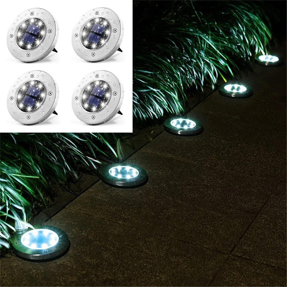 4 Pcs 8LED Solar Power Disk Light Outdoor Garden Solar Underground Light Deck Light Spotlight Buried Solar Led Lamp