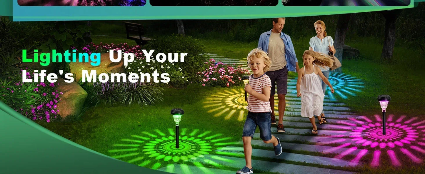 Solar LED Pathway Lights, IP67 Waterproof Outdoor Solar Lighting with RGB/Warm White Color Change for Garden Paths