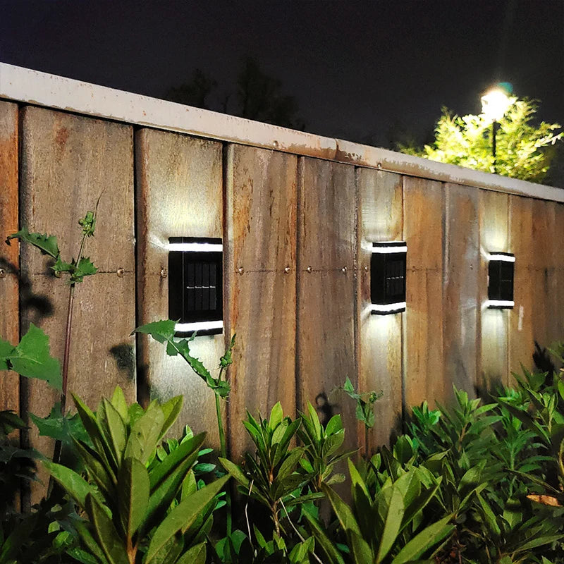 6 LED Solar Powered Wall Lamp Outdoor Waterproof Light UP and Down Illuminating Garden Yard Decoration Outside Sunlight Camping