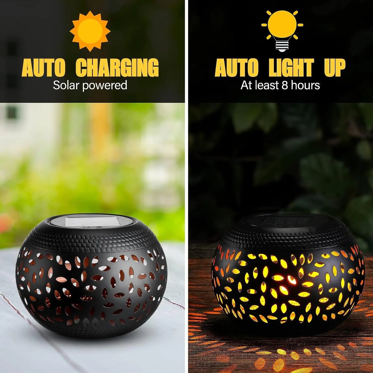 1pc Solar LED Garden Lantern - Elegant Metal Elliptical Lantern Solar, Waterproof with Shadow Projection for Outdoor Patio