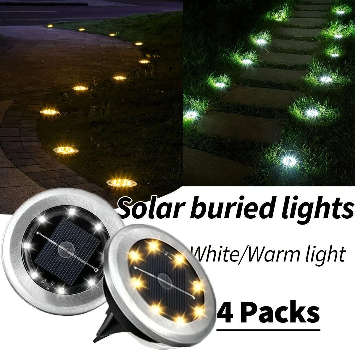 1/2pcs/4pcs/8pcs Outdoor Solar Lights Buried Garden Decor 8/20LED Lamp Sunlight Power Disk Light Underground Yard Lawn Spotlight