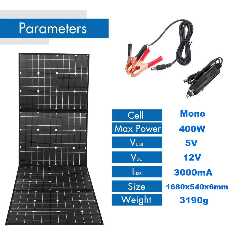 400W Foldable Solar Panel Portable Solar Cell Rechargeable Solar Power System for RV Car Boat Camping Hiking Battery Charger