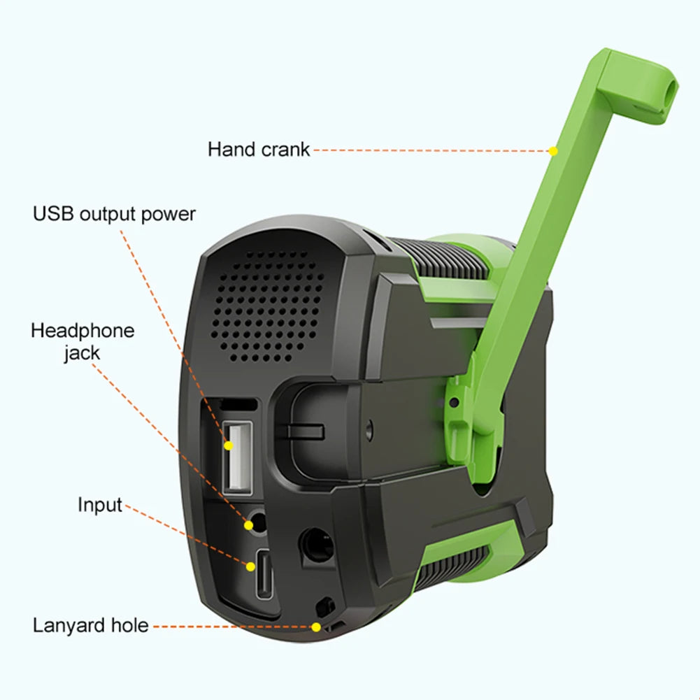 Solar Emergency Weather Radio Waterproof Hand Crank Weather Alert Radio 5000mAh Bluetooth-Compatible5.3 LED Flashlight SOS Alarm