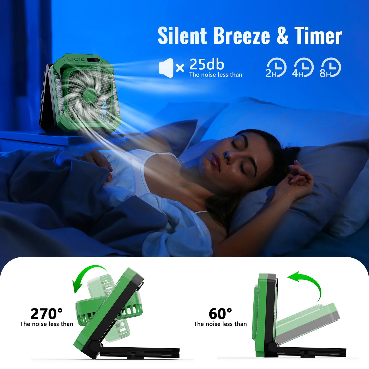 Solar Camping Fan With Foldable&Detachable 18W Solar Panel&20000mAh Rechargeable Battery LED Lantern 3-Speed Silent Timer Hook