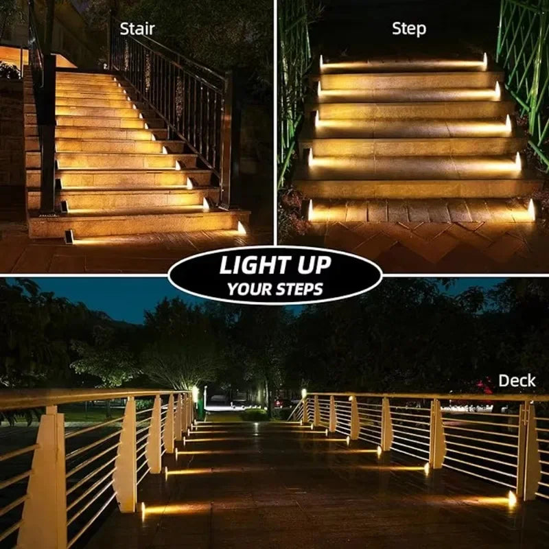 Solar Step Lights for Outside White/Warm Solar Stair Light Outdoor Waterproof IP67 Solar Lights for Steps Stair Patio Yard Porch