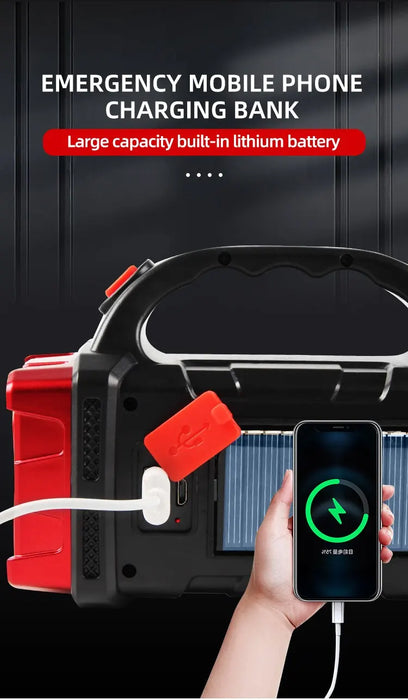 Solar Powered Rechargeable LED Multifunctional Portable Light USB Dual Light Source Outdoor Searchlight Camping Light Strong Fla