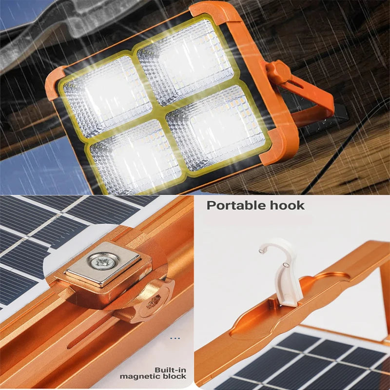 Solar Powered Led Streetlight Outdoor Portable Waterproof Flashlight Reflector Spotlight Projector Floodlight Construction Light