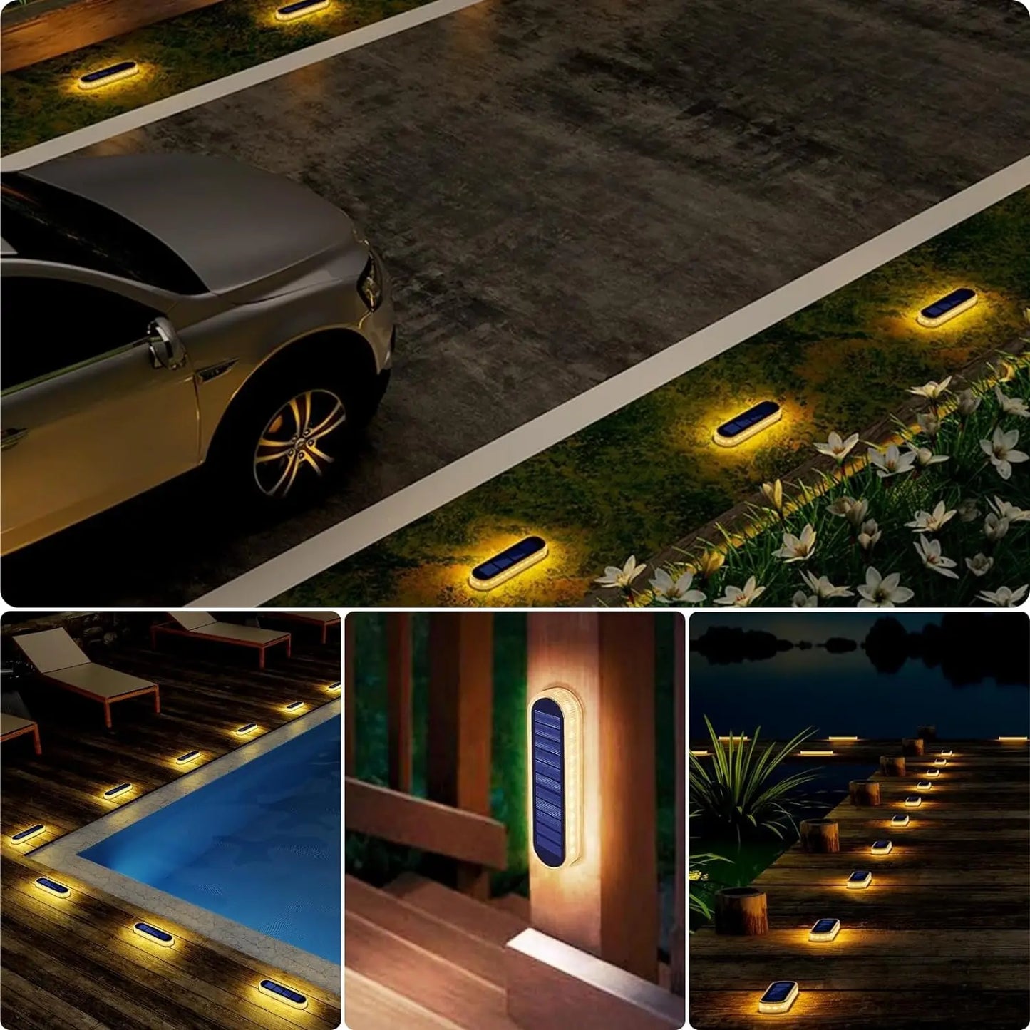 Solar Deck Lights 4 Pack Outdoor Step Lights Waterproof IP68 Led Solar Garden Lights for Railing Stairs Fence Yard Patio Pathway