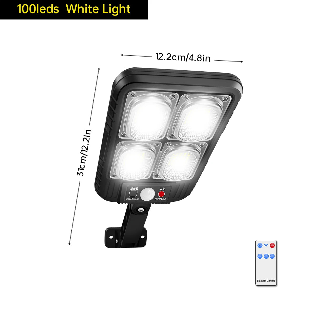 Solar Street Lights Outdoor Waterproof Solar Lamp with Remote Control 3 Working Modes IP65 Waterproof for Garden Wall Yard