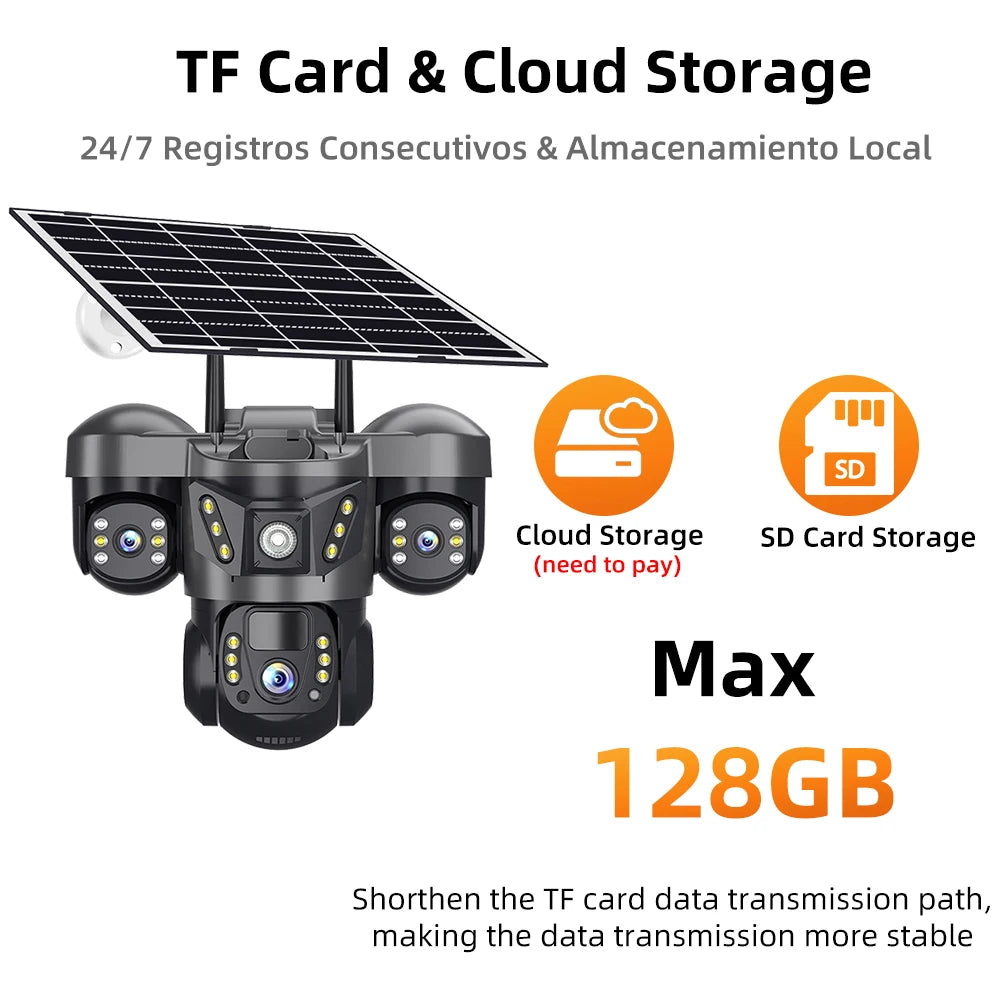 15MP 4G Solar Camera PTZ Outdoor CCTV Triple Lens Three Screen PIR Colour Night Vision Weatherproof V380 PRO Cameras